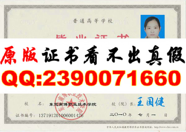 东莞南博职业技术学院毕业证样本